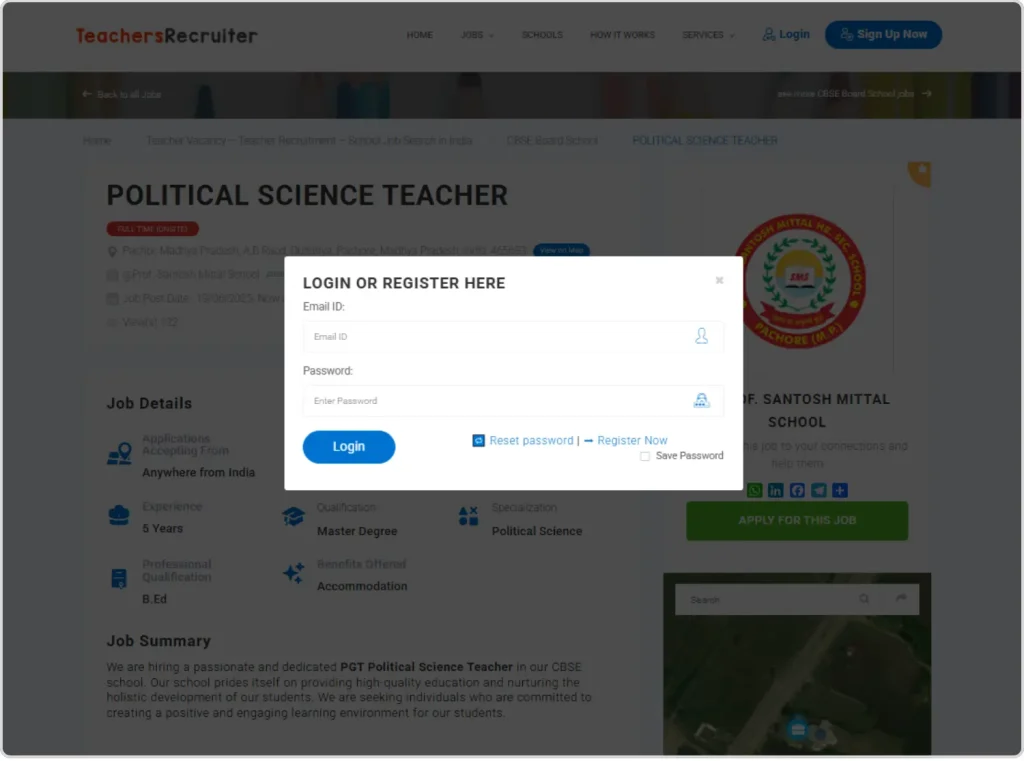 Login or Register to Apply on Teachers Recruiter portal